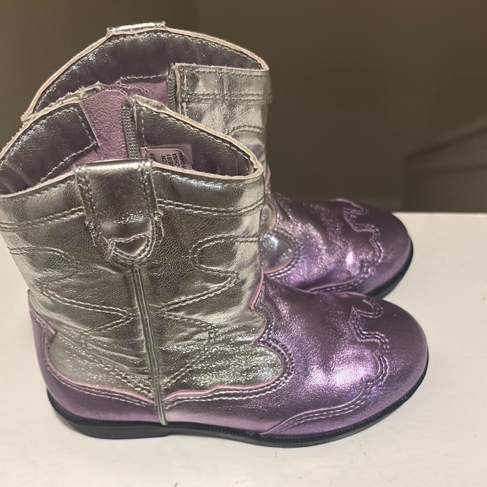 Zara Silver and Purple Metallic Boots with Western Charm